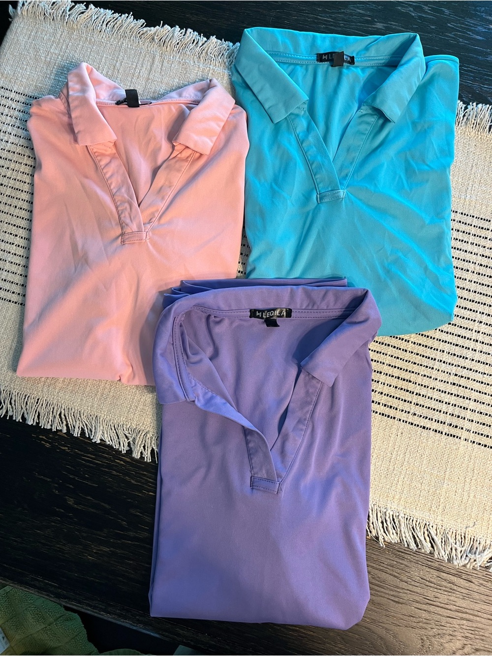 Set of Three V-Neck Collared Tops — Pink, Aqua, Lavender